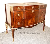 French Oriental Motif Marquetry Empire Revival  Marble Top Chest